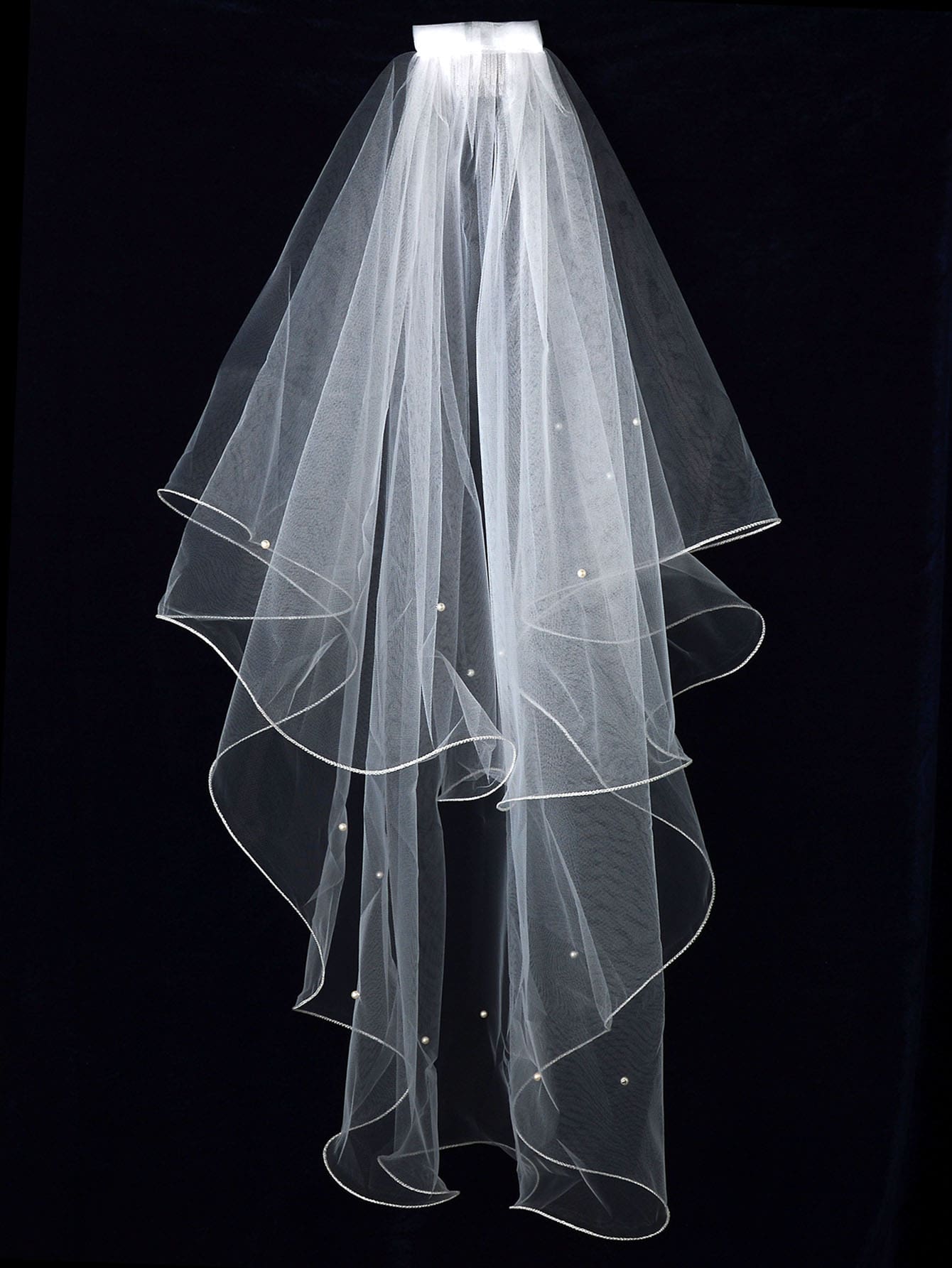 Faux Pearl Decor Bridal Veil With Hair Pin