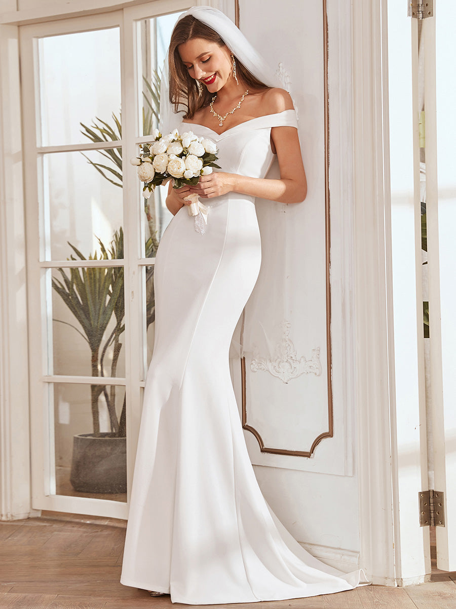 Plain Off Shoulder Mermaid Wedding Dress