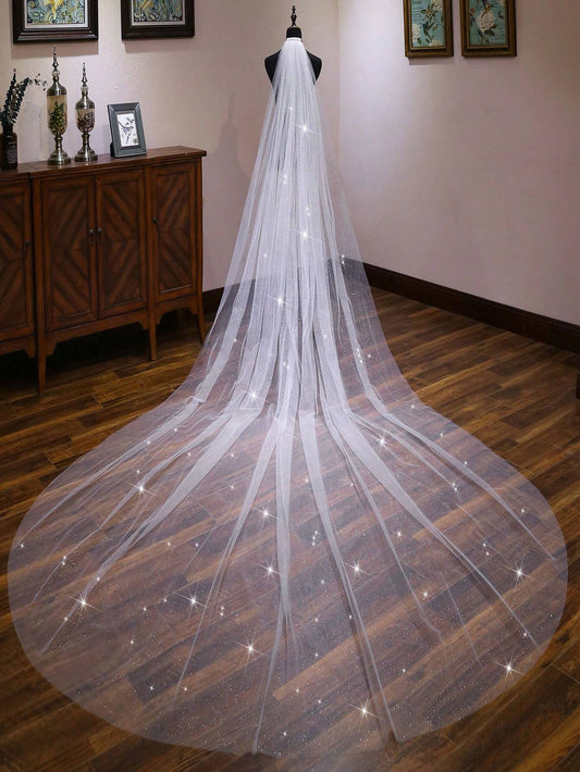 Glittered Single-Layer Tulle Veil