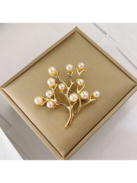 Faux Pearl Tree Brooch