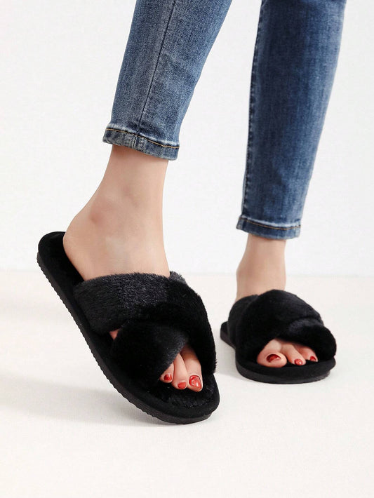 Black Fluffy Slippers