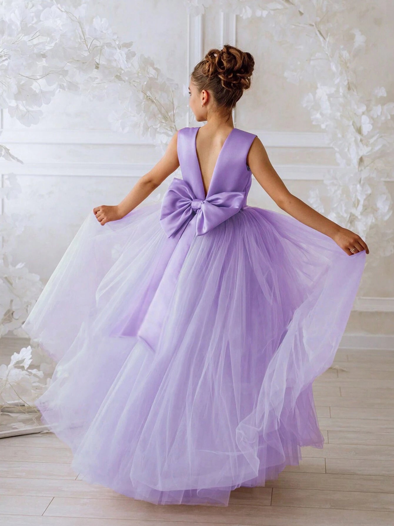 Girl's Bowknot V-Neck Princess Dress