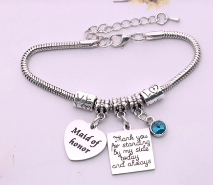 Engraved Pendant for Maid of Honor Bracelet