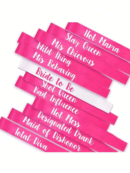 12Pcs Bachelorette Sashes Hot Pink