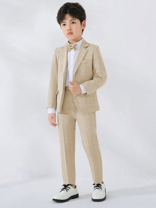 3pcs Page Boy Plaid Suit Set