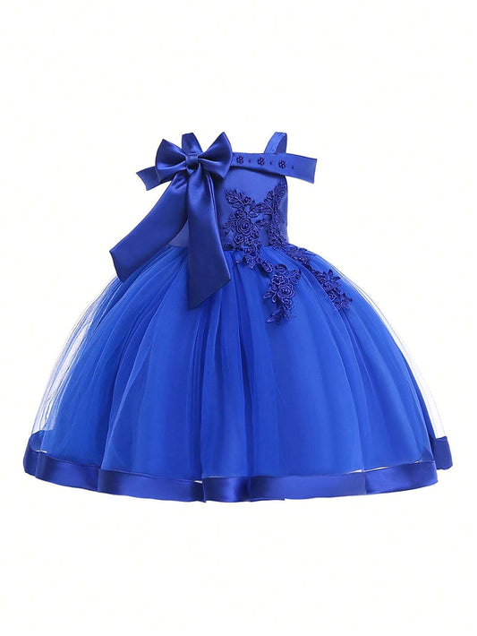 Girl's Mesh & Satin Fabric Strap Puff Dress on Preorder