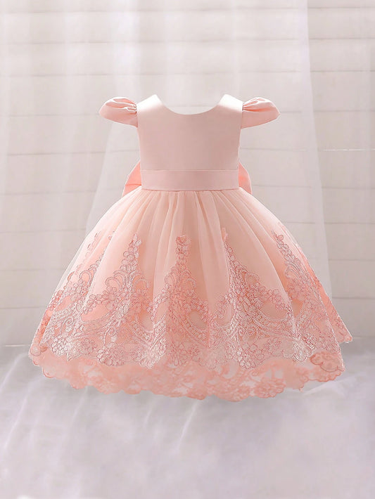 Toddler Embroidery Mesh Hem Party Dress Preorder