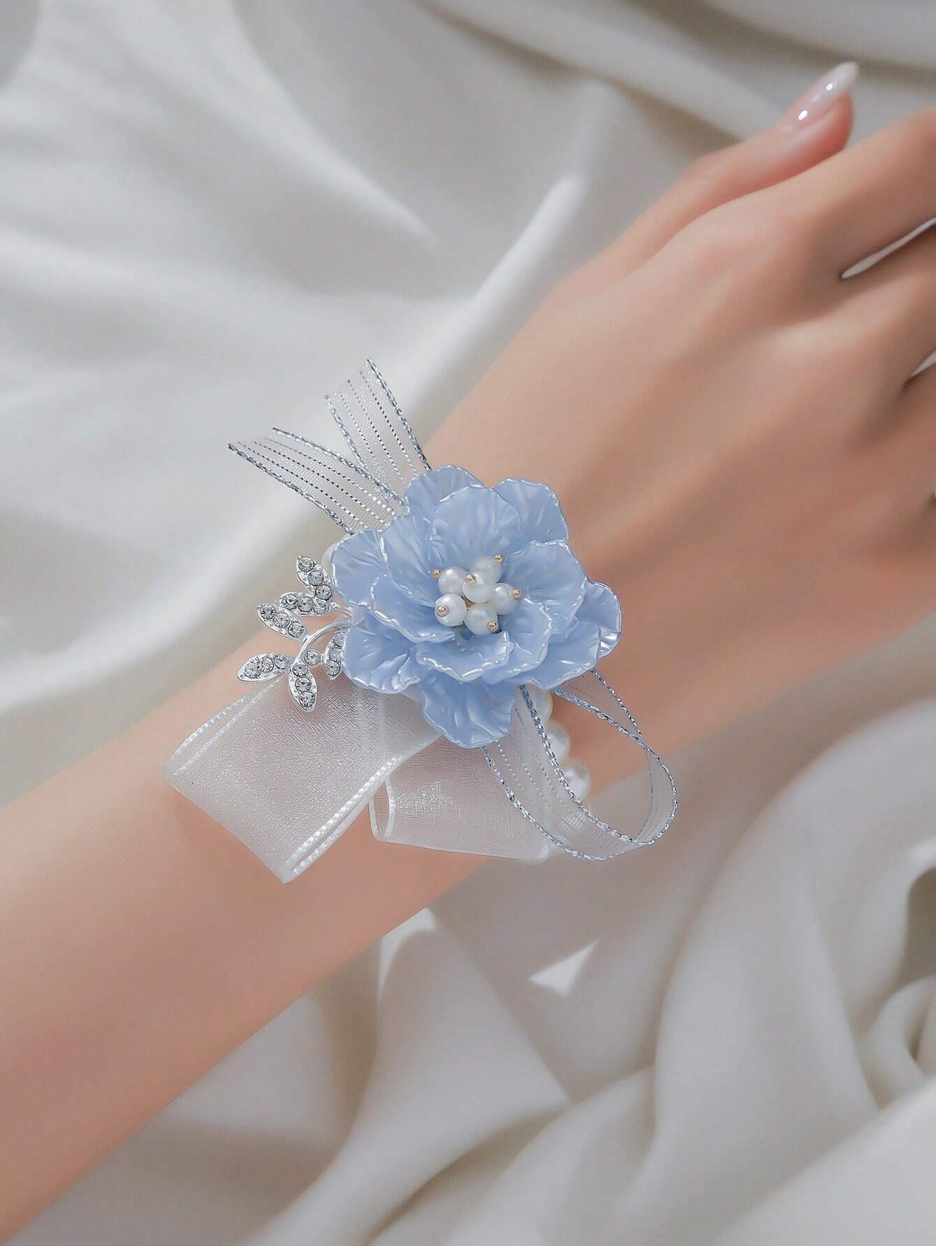 Bridesmaids Wrist Corsage Sky Blue