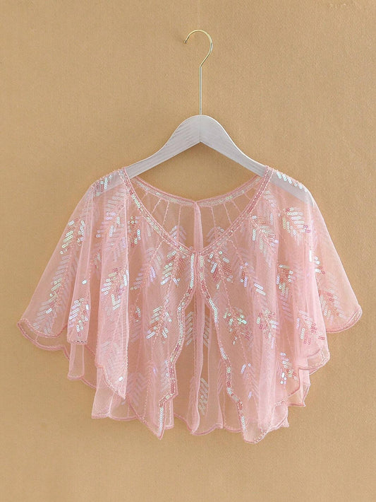 Sequin Decor Fashion Poncho Pink