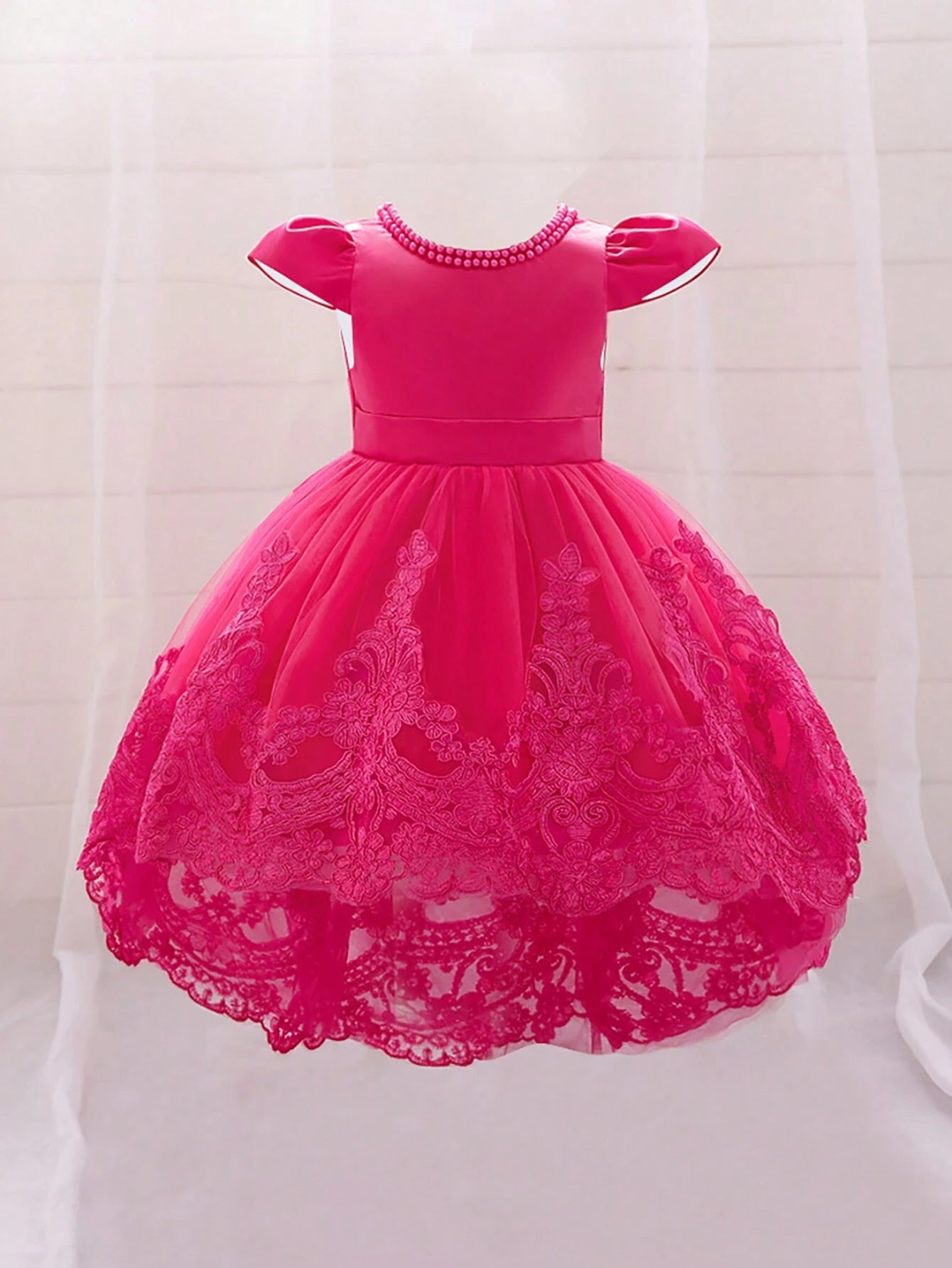 Toddler Embroidery Mesh Hem Party Dress Preorder