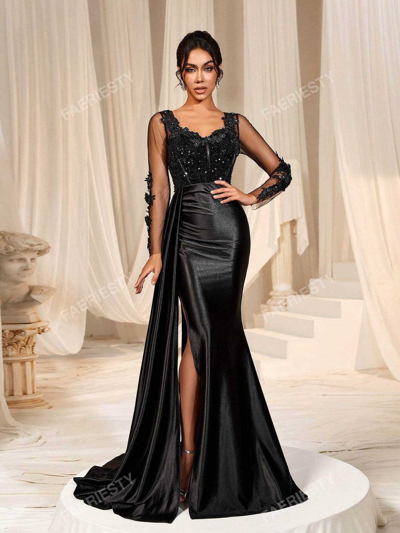 Draped Side Mermaid Hem Formal Dress