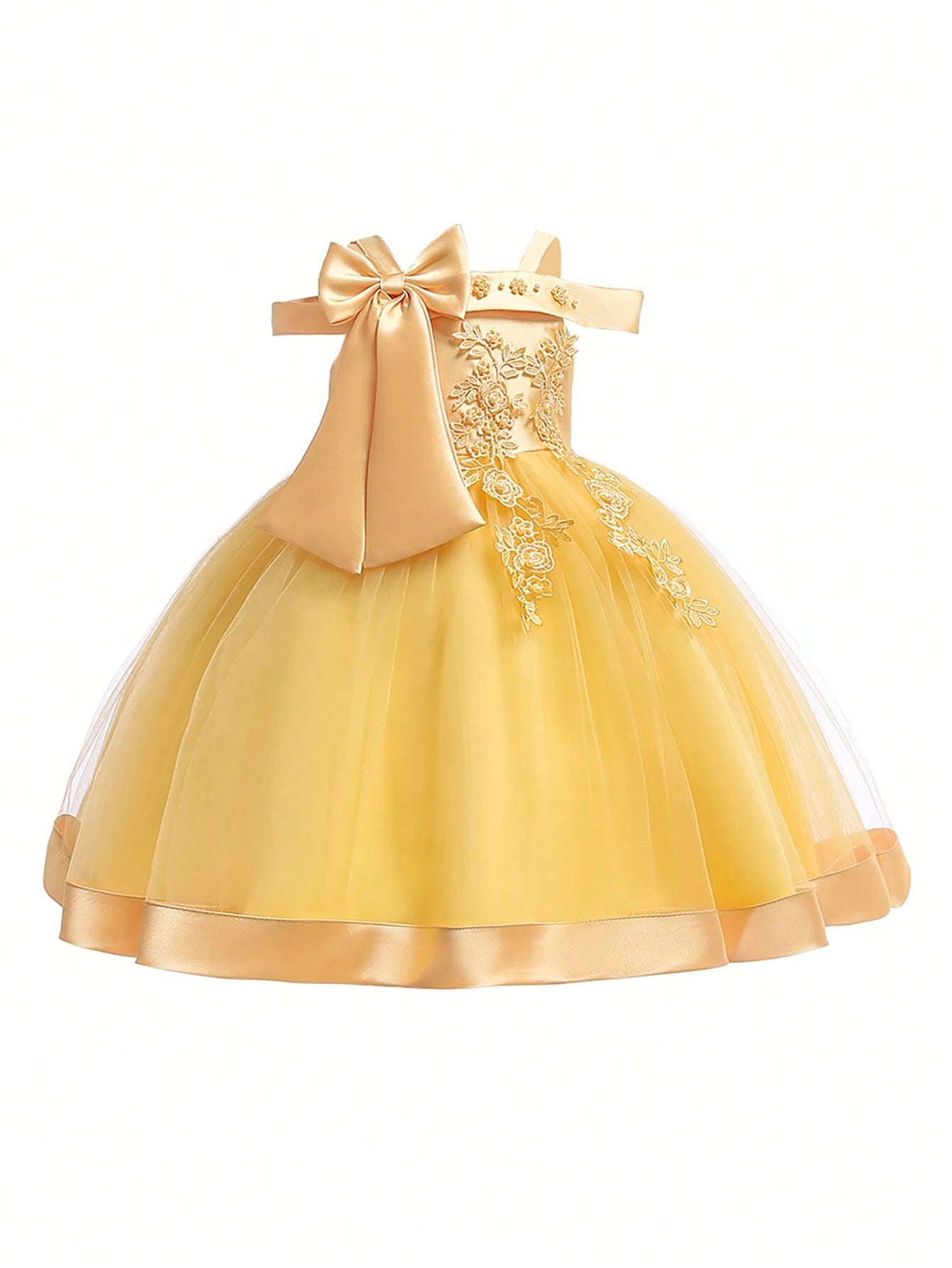 Girl's Mesh & Satin Fabric Strap Puff Dress on Preorder