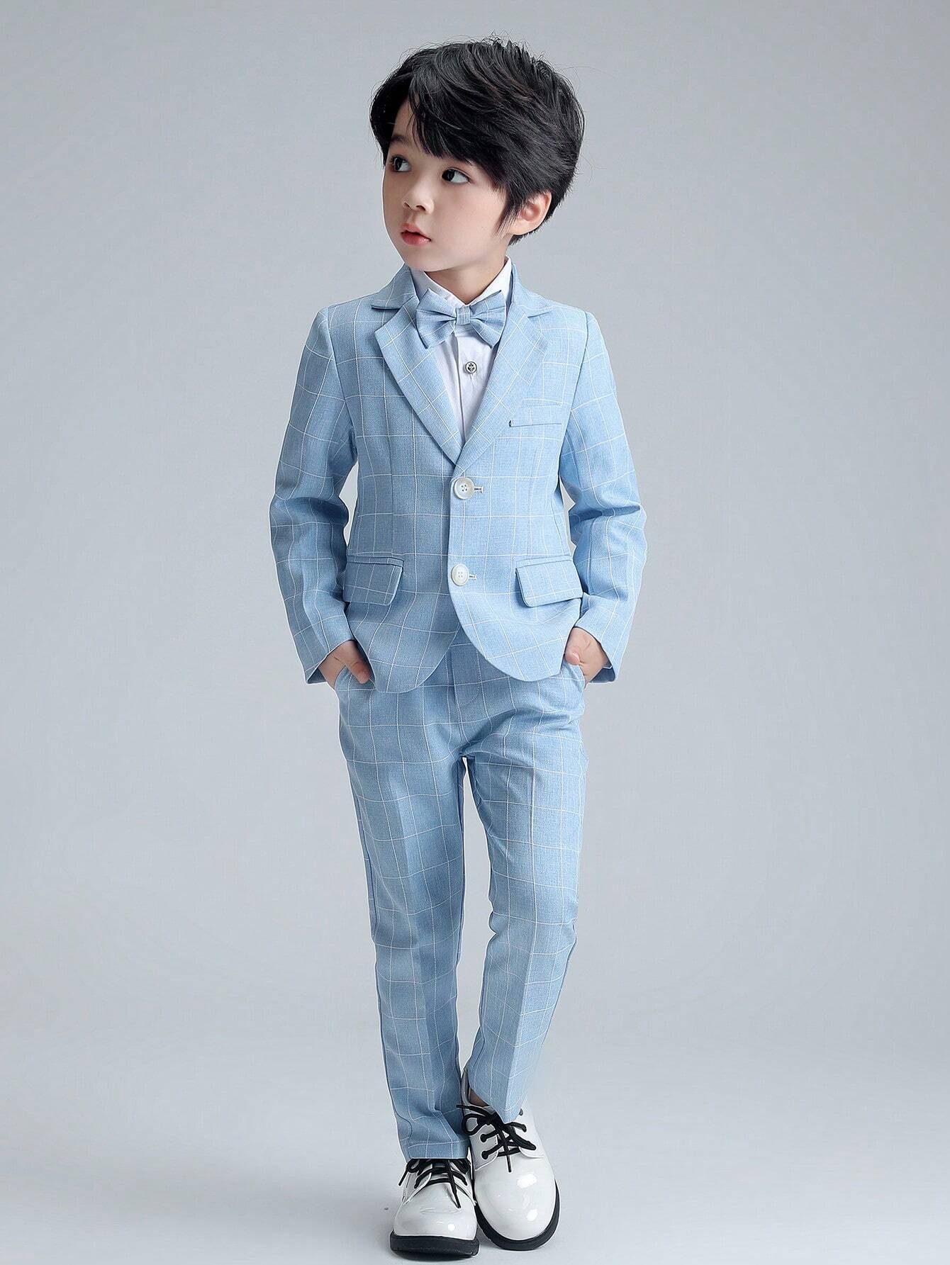 3pcs Page Boy Plaid Suit Set