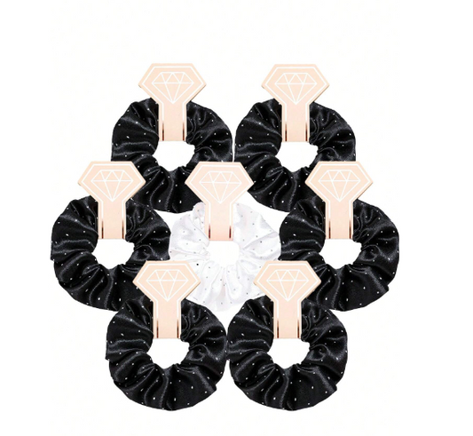 Satin Hair Scrunchies Set Black