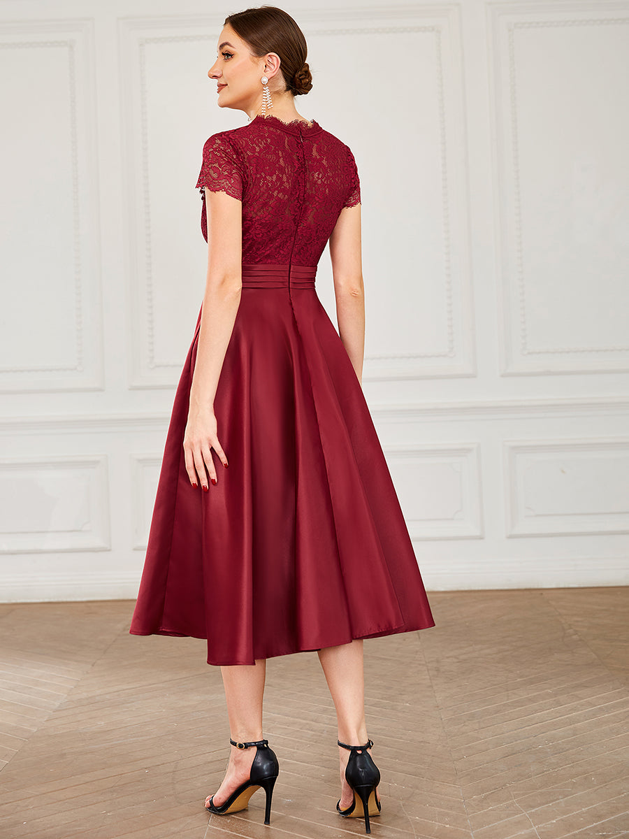Elegant Knee Length Wedding Guest Dress Pleated With Sleeves - $62.4816  #S1634 - SheProm.com