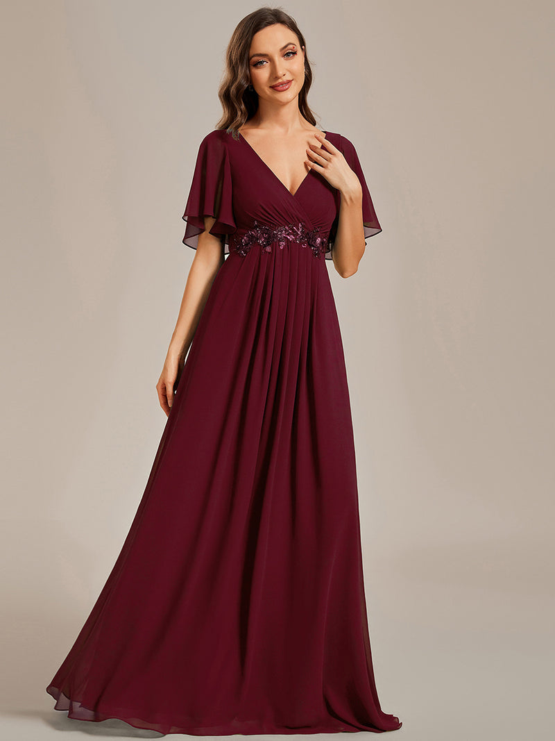 V Neck Appliques Pleated Bridesmaid Dresses