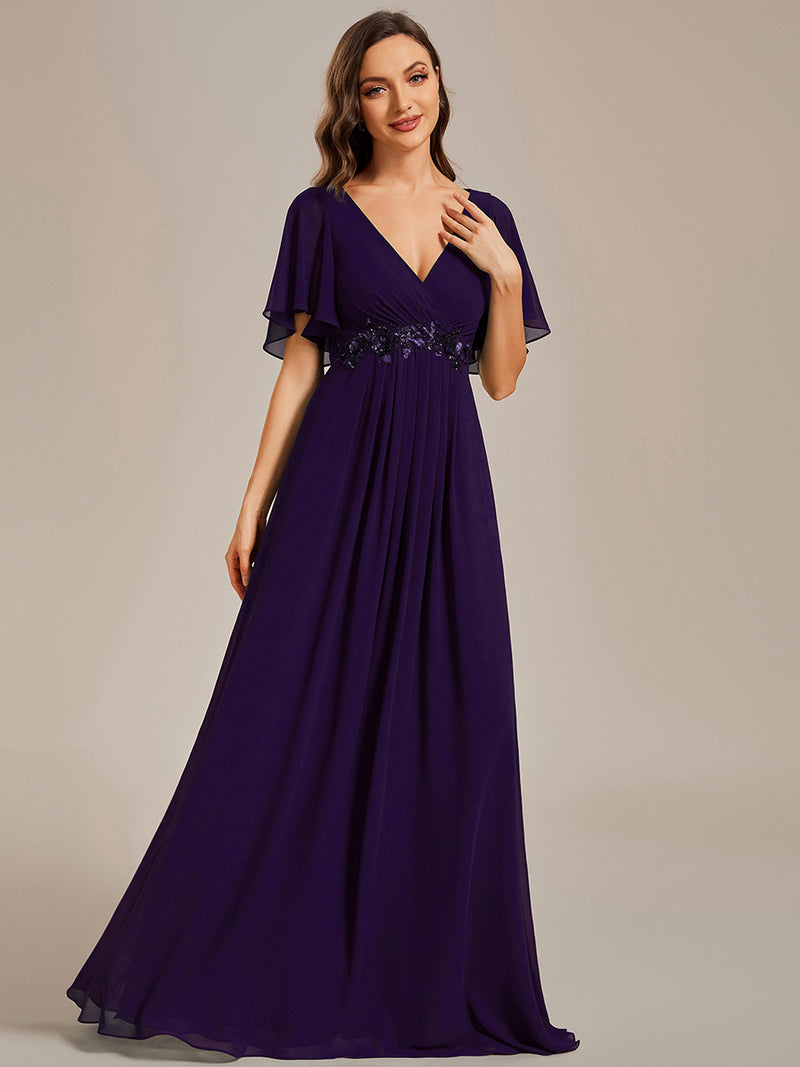 V Neck Appliques Pleated Bridesmaid Dresses