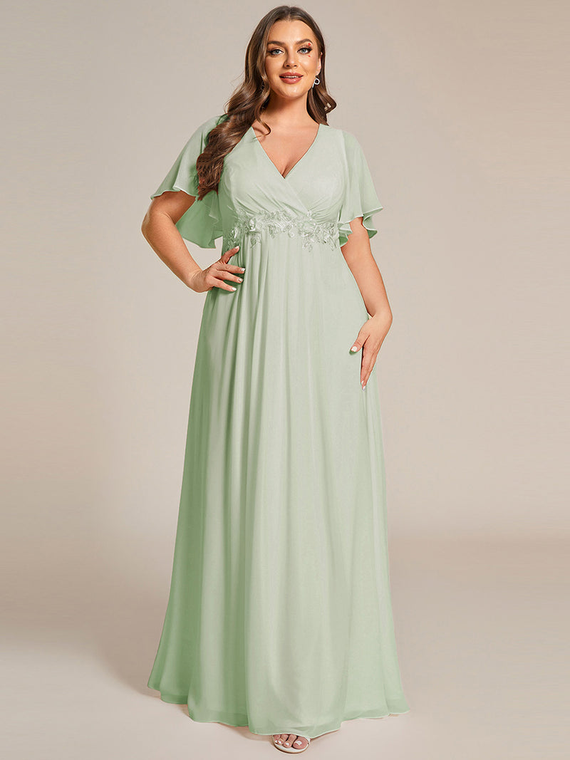 V Neck Appliques Pleated Bridesmaid Dresses