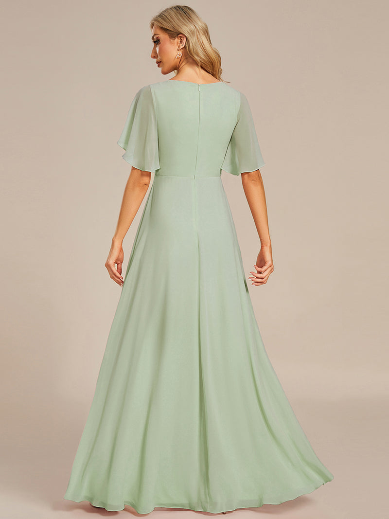 V Neck Appliques Pleated Bridesmaid Dresses