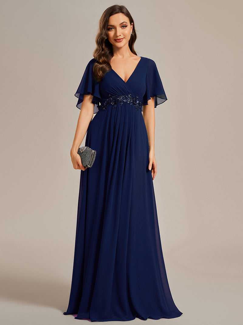 V Neck Appliques Pleated Bridesmaid Dresses