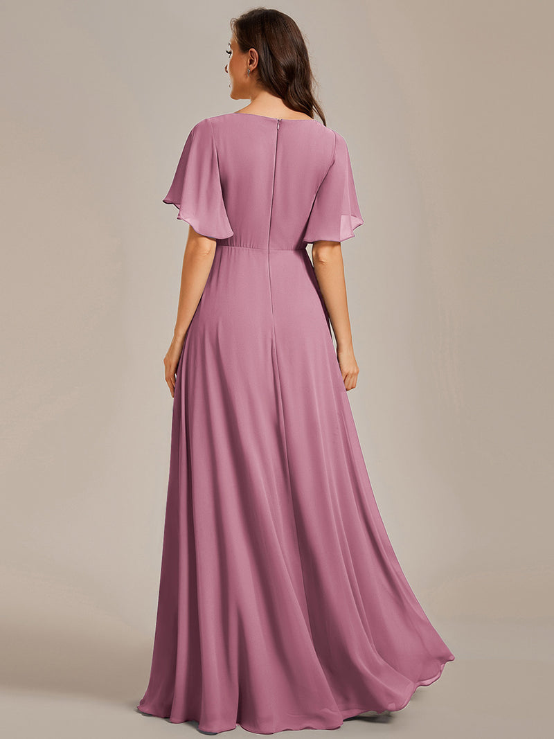 V Neck Appliques Pleated Bridesmaid Dresses