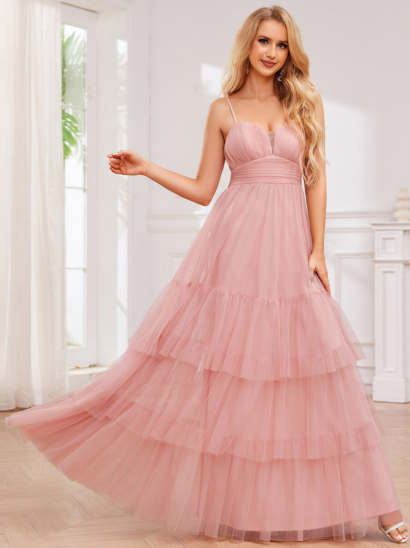 Spaghetti Straps A-Line Layered Tulle Dress