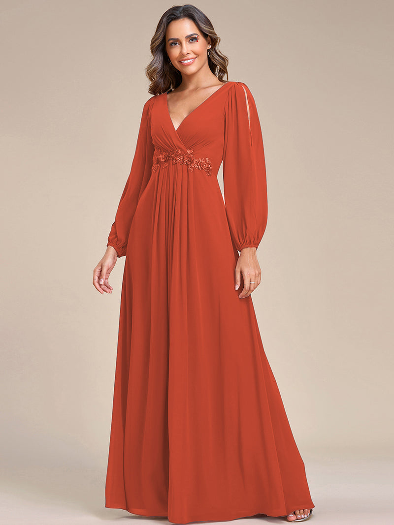 Lantern Sleeves A Line V Neck Bridesmaid Dresses Multi