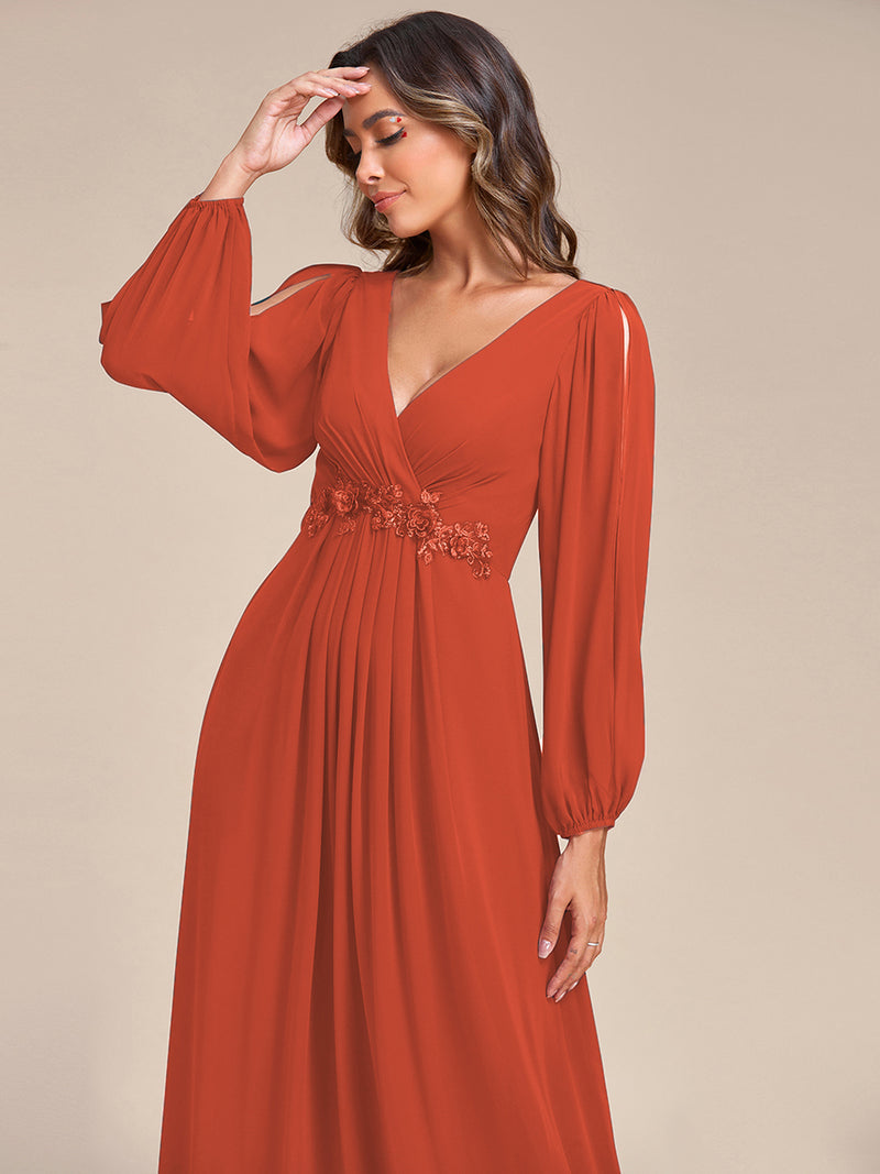 Lantern Sleeves A Line V Neck Bridesmaid Dresses Multi