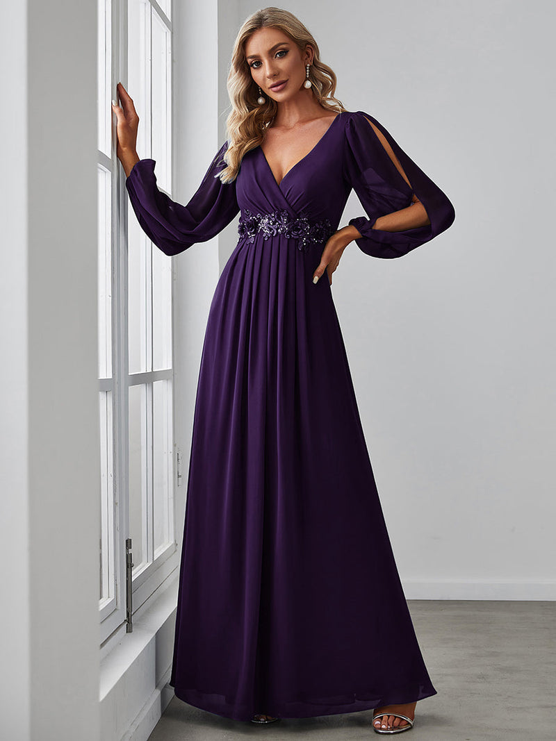 Lantern Sleeves A Line V Neck Bridesmaid Dresses Multi