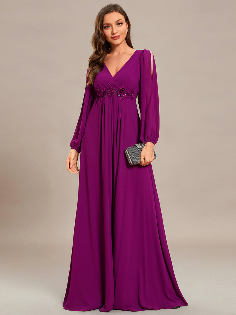 Lantern Sleeves A Line V Neck Bridesmaid Dresses Multi