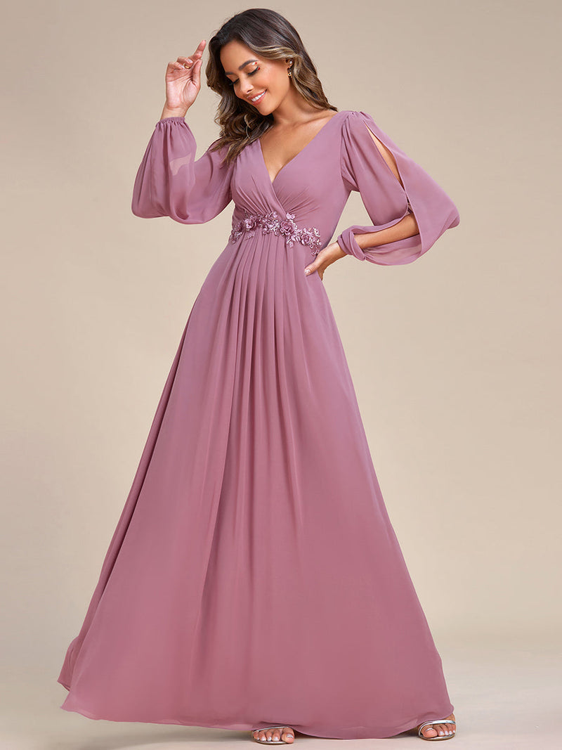 Lantern Sleeves A Line V Neck Bridesmaid Dresses Multi