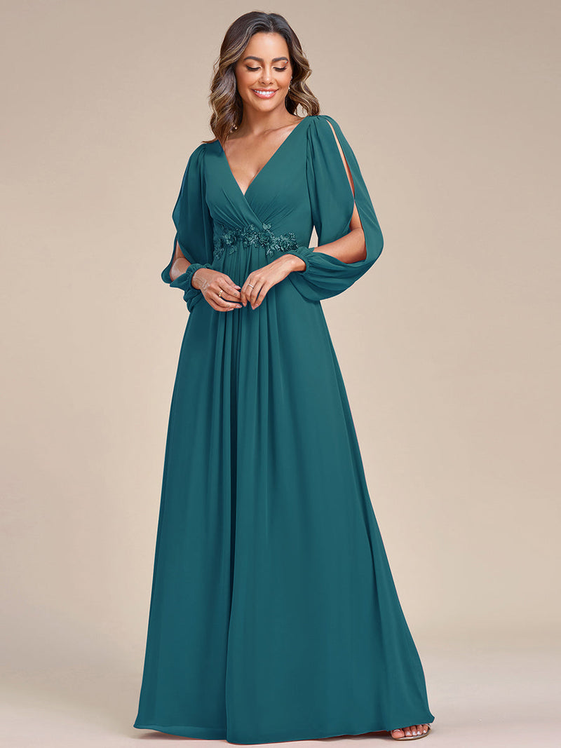 Lantern Sleeves A Line V Neck Bridesmaid Dresses Multi