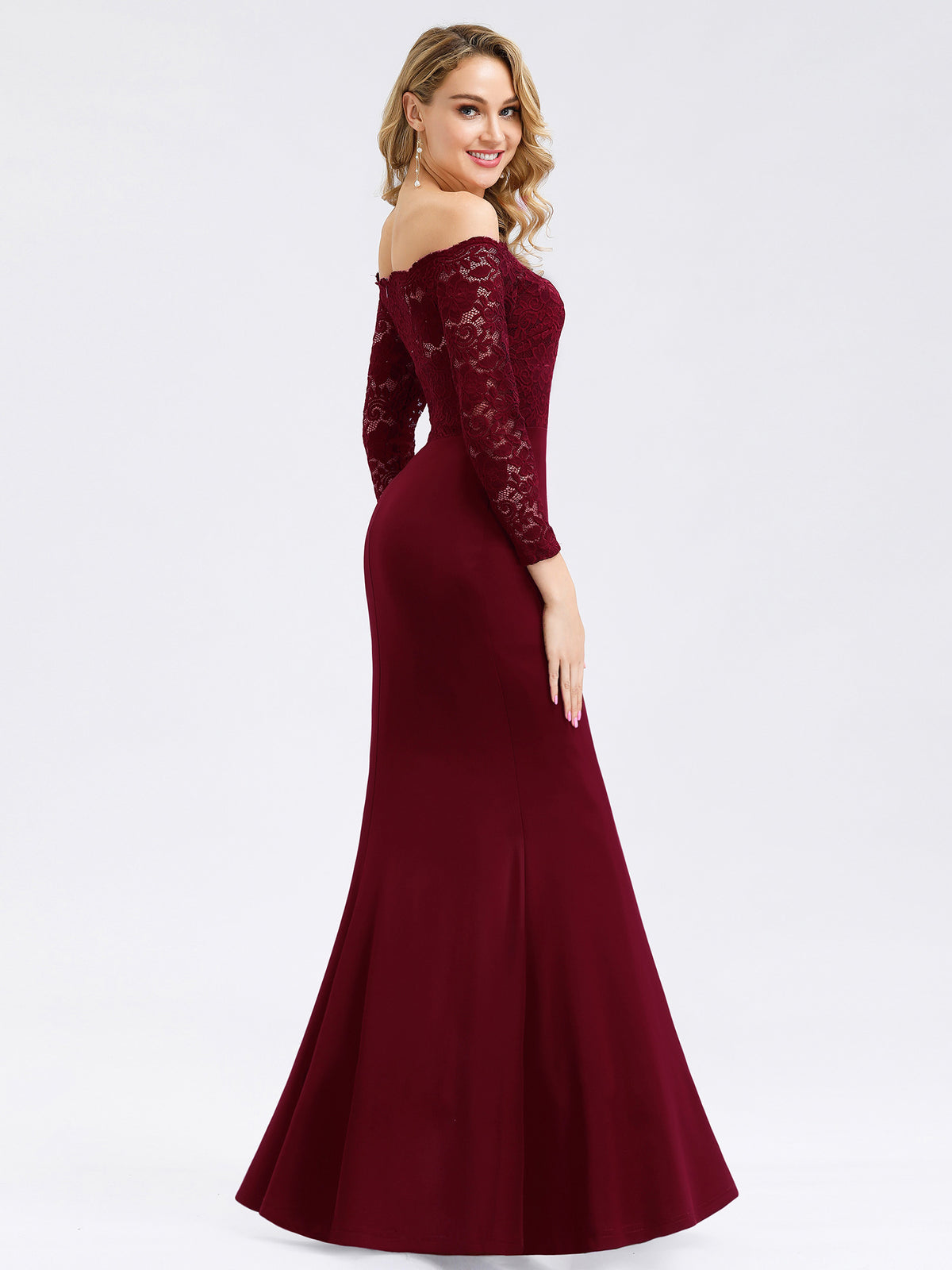 Off Shouler Mermaid Evening Dress with Lace Sleeves