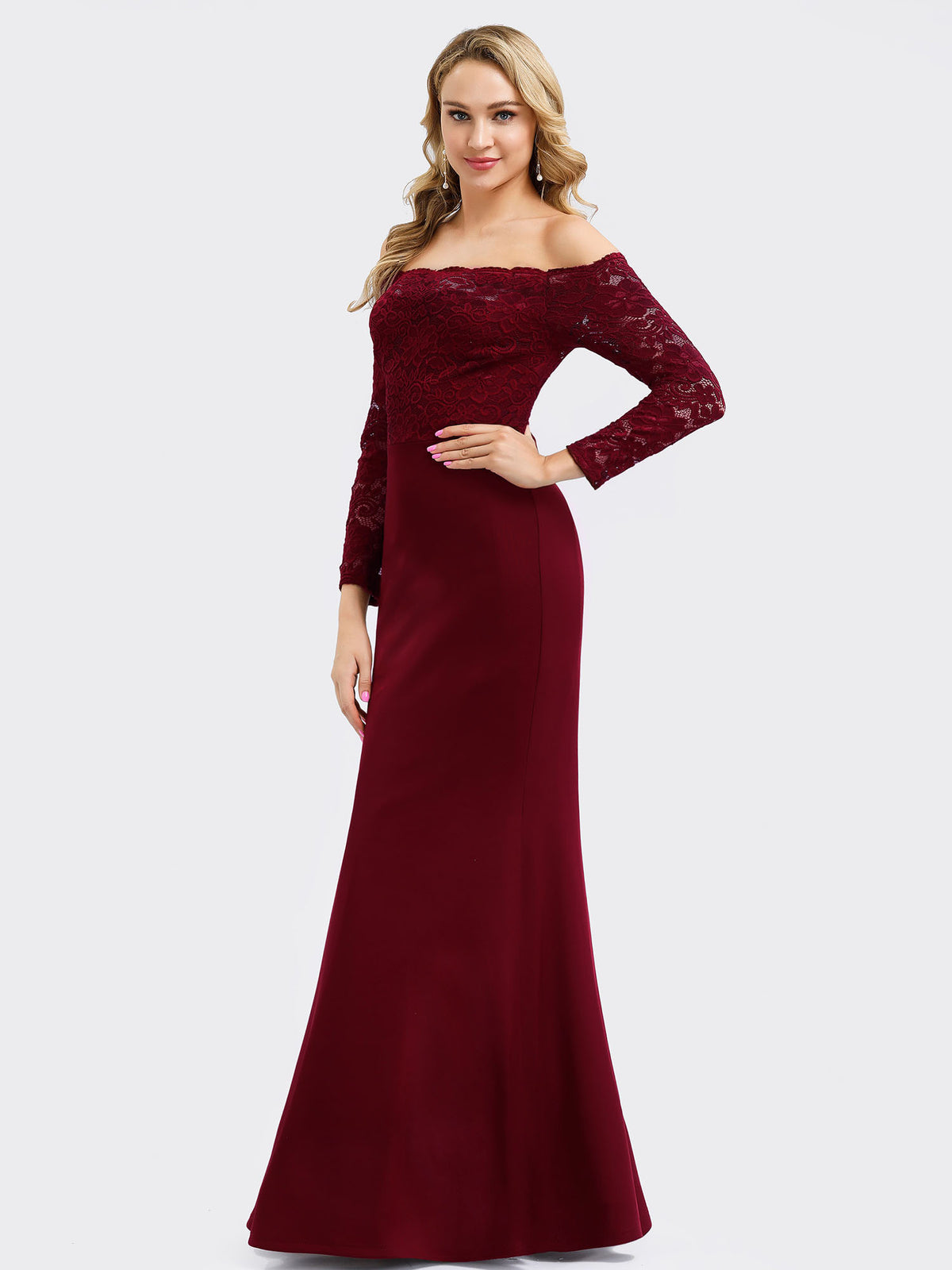 Off Shouler Mermaid Evening Dress with Lace Sleeves