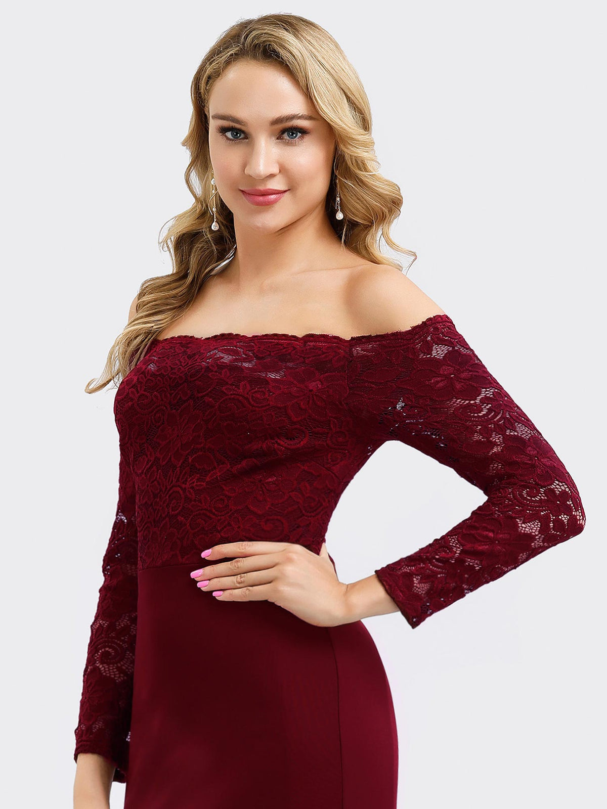 Off Shouler Mermaid Evening Dress with Lace Sleeves