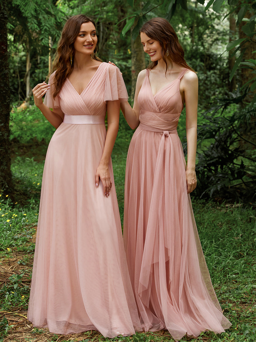 Floor-Length Bridesmaid Dresses Blush Pink