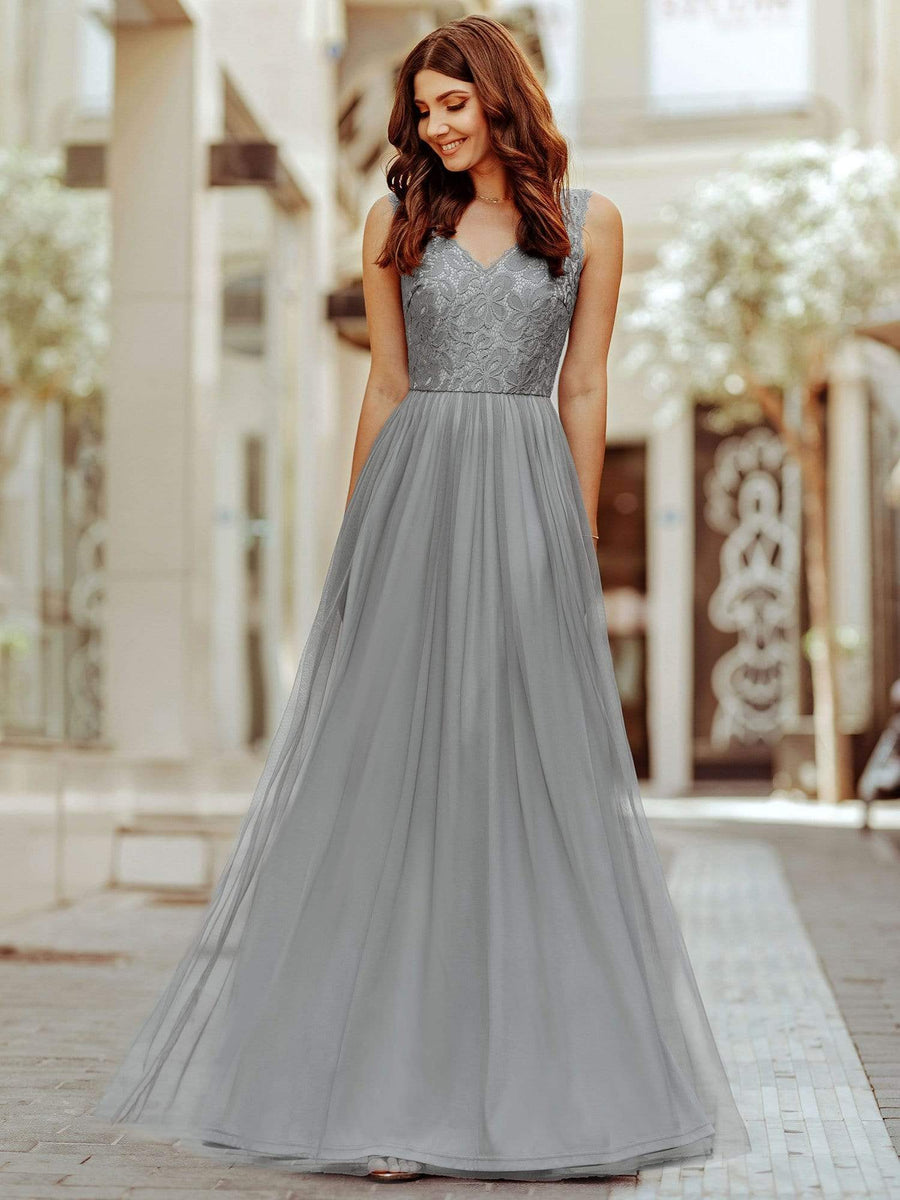 Elegant A Line Hollow Out Maxi Long Lace Bridesmaid Dress