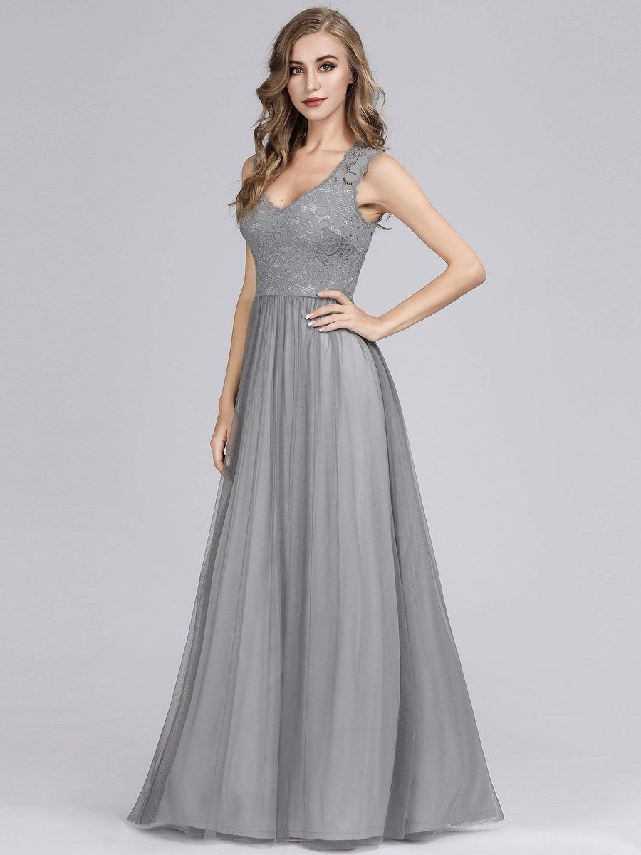 Elegant A Line Hollow Out Maxi Long Lace Bridesmaid Dress