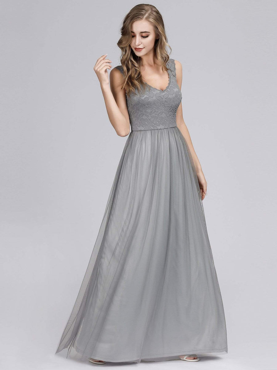 Elegant A Line Hollow Out Maxi Long Lace Bridesmaid Dress