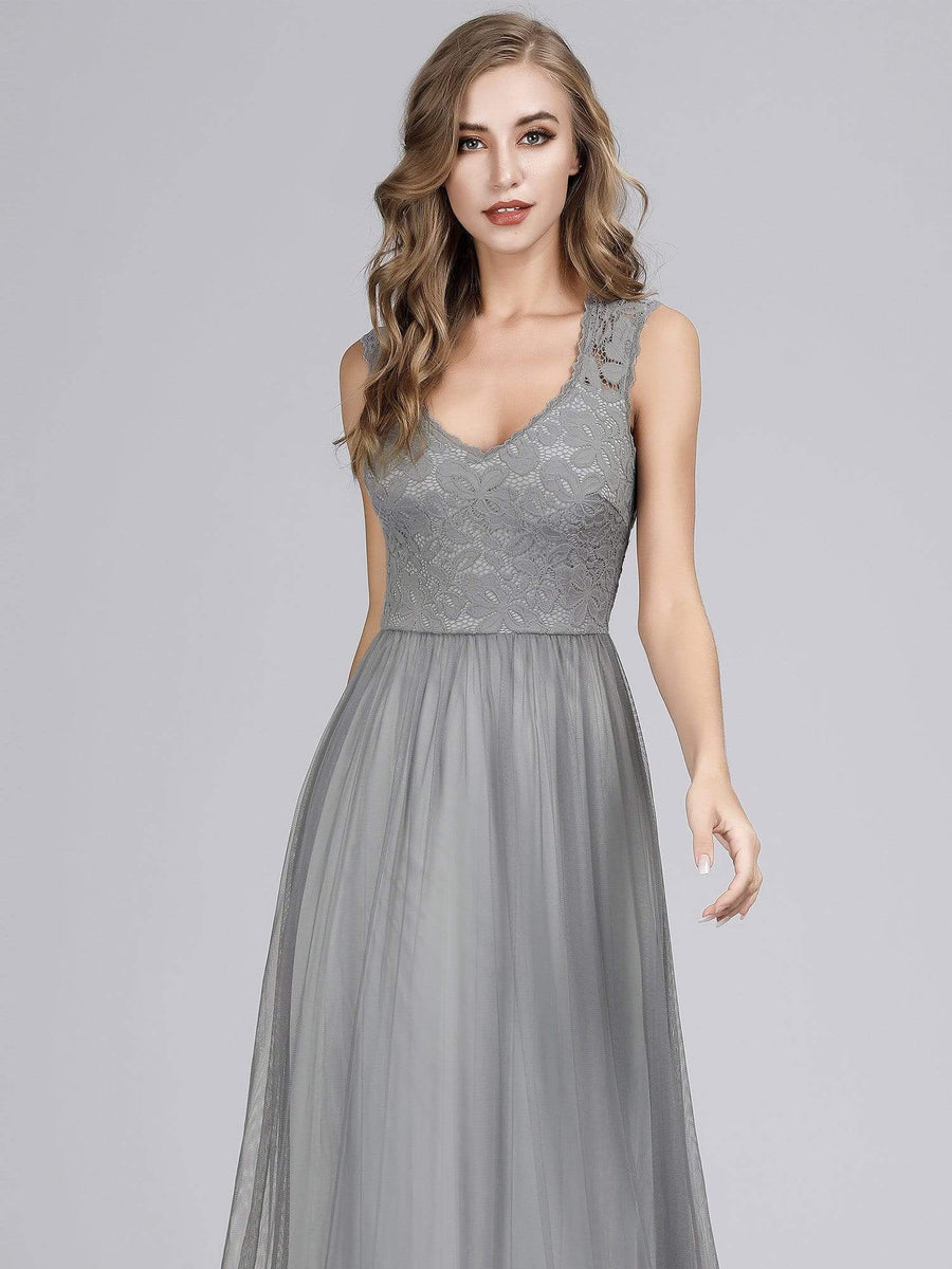 Elegant A Line Hollow Out Maxi Long Lace Bridesmaid Dress