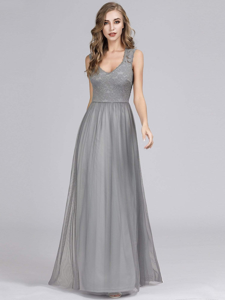 Elegant A Line Hollow Out Maxi Long Lace Bridesmaid Dress