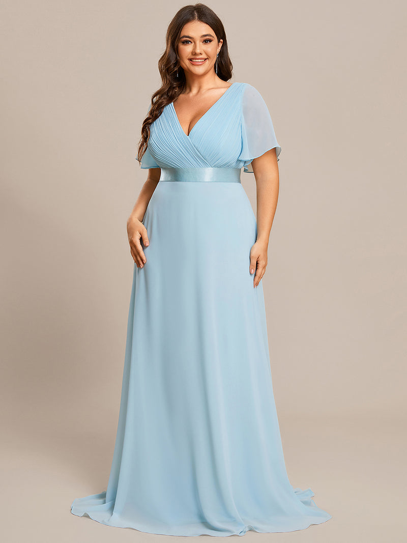 Double V-Neck Ruffles Padded Plus Size Bridesmaids Dresses