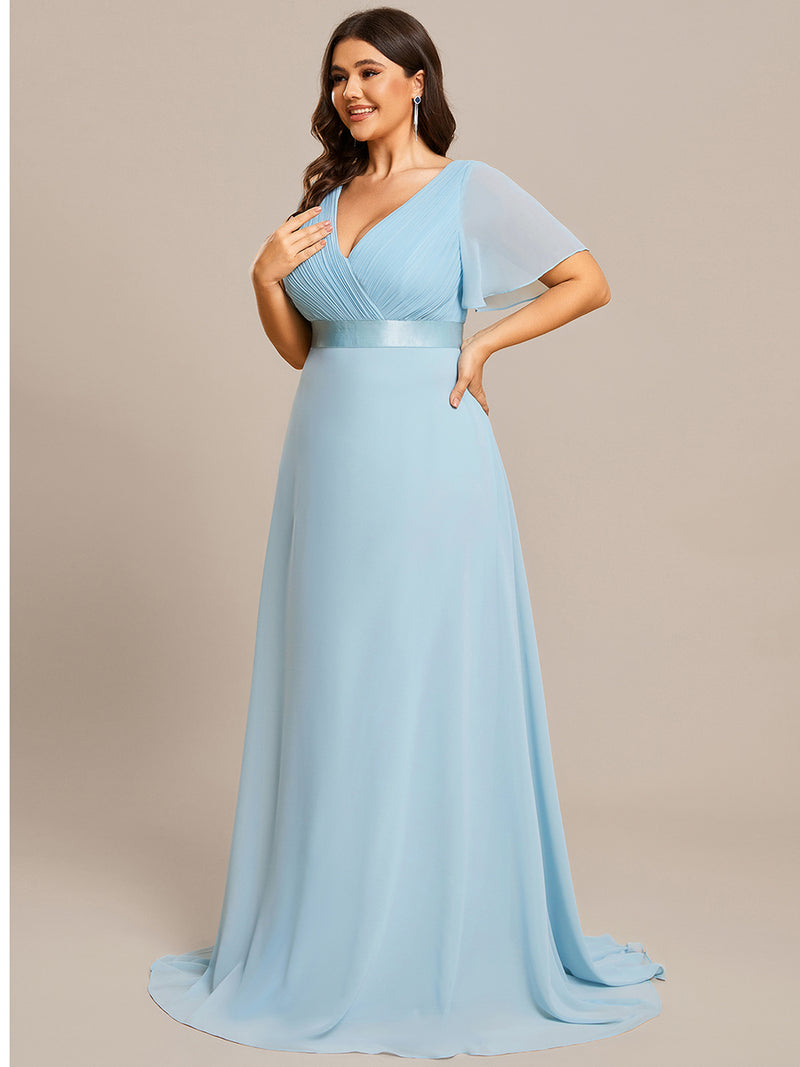 Double V-Neck Ruffles Padded Plus Size Bridesmaids Dresses