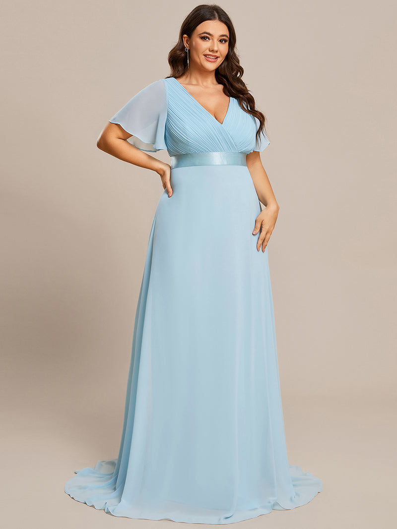 Double V-Neck Ruffles Padded Plus Size Bridesmaids Dresses