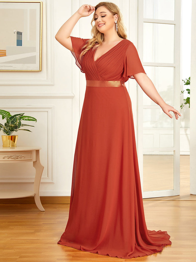 Double V-Neck Ruffles Padded Plus Size Bridesmaids Dresses