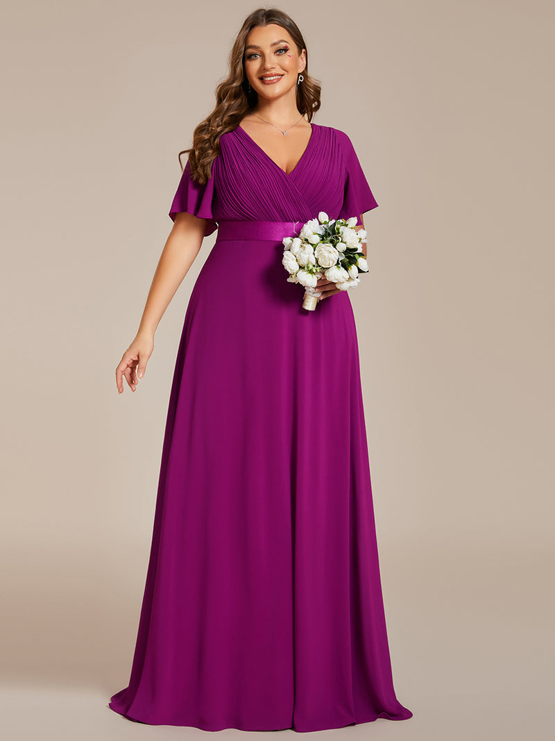 Double V-Neck Ruffles Padded Plus Size Bridesmaids Dresses