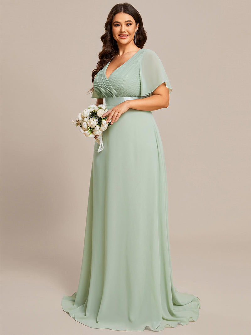 Double V-Neck Ruffles Padded Plus Size Bridesmaids Dresses