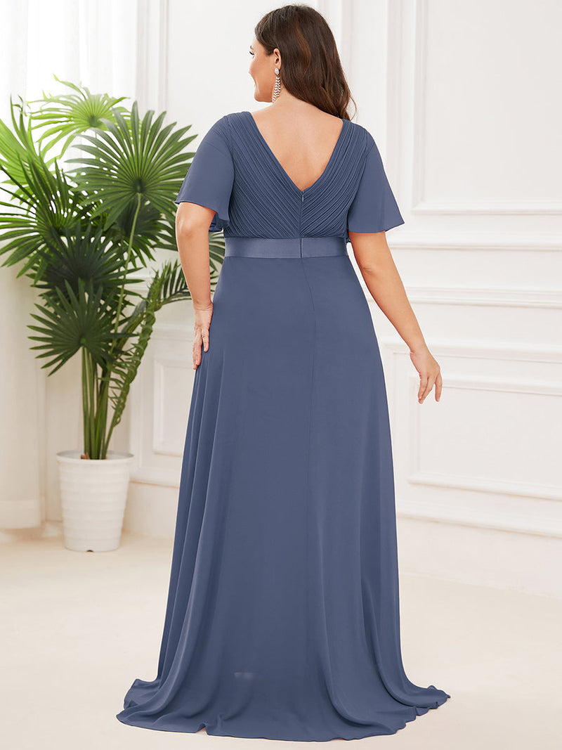 Double V-Neck Ruffles Padded Plus Size Bridesmaids Dresses