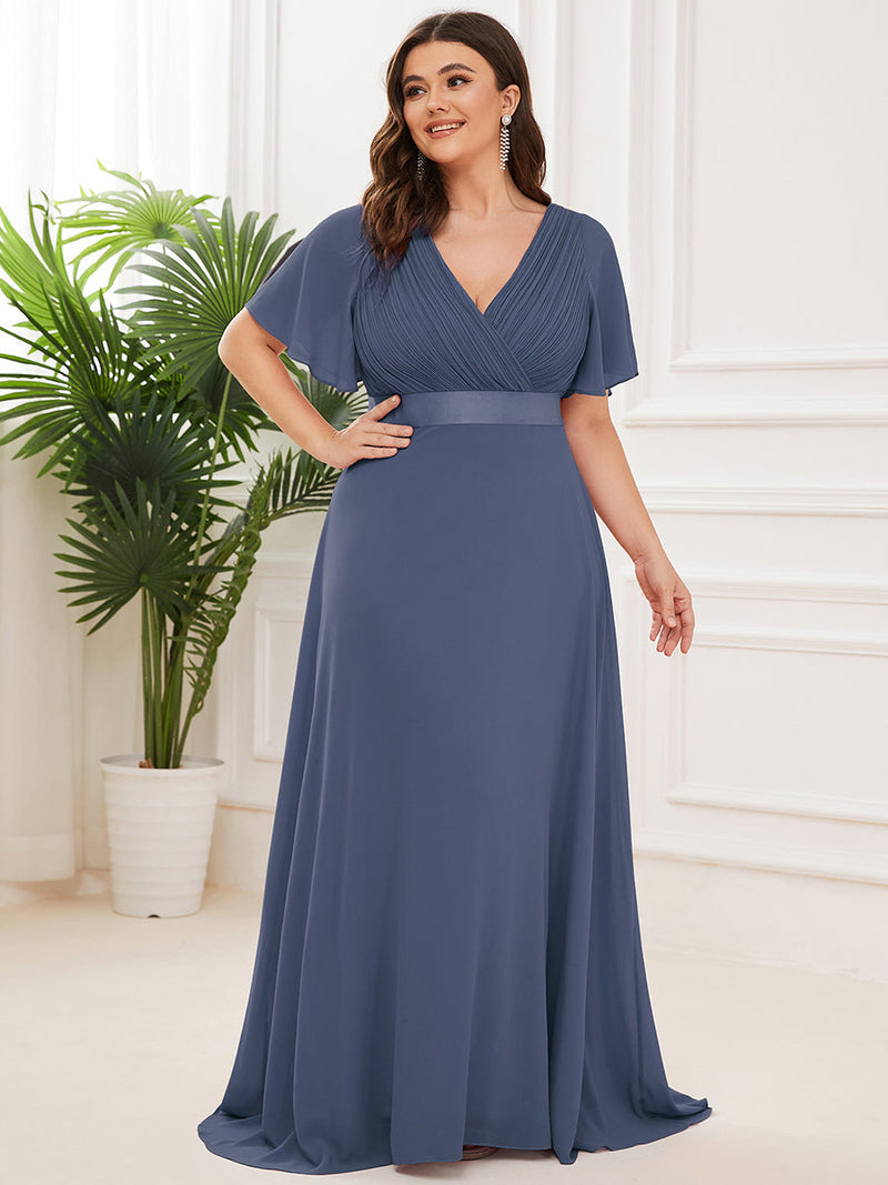 Double V-Neck Ruffles Padded Plus Size Bridesmaids Dresses