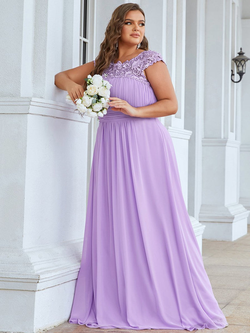 Lacey Neckline Open Back Ruched Bust Evening Dresses Lavender